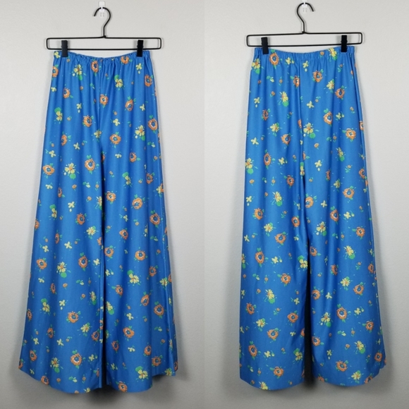 Gay Gibson Vintage Union 70s Blue Floral 2-Piece Disco Wide Leg Pajamas Size XS - Picture 9 of 12
